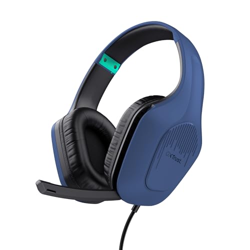 Trust Gaming GXT 418B Rayne Capacetes de jogos leves para PC Xbox PS4 PS5 Switch Mobile, drivers de 50 mm, conexão de 3,5 mm, microfone dobrável, auriculares com cabo 2 m Over-Ear, azul