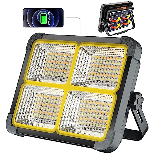 MASMEJOR Foco LED recarregável 100 W, bateria de lâmpada LED 336 LEDs/painel solar/4 modos de luz/bateria externa de 12000 mAh/base magnética, ideal para campismo, trabalho, pesca, cor preta