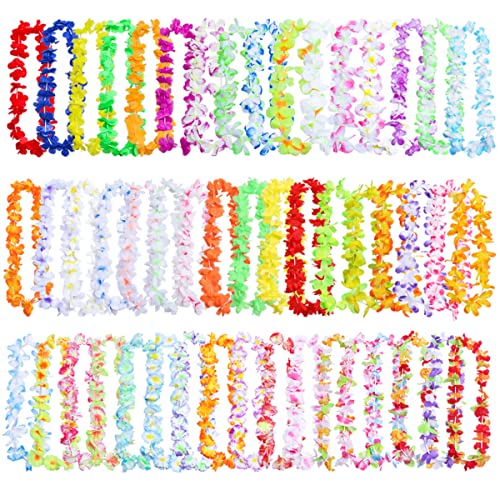50 peças de decorações de festa havaiana Leis, 50 estilos havaianos Leis a granel colar de flores havaianas para festa tropical havaiana temática suprimentos de festa havaiana bar