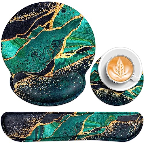 Acezeek 3 em 1 Almofada de rato de conjunto, Mouse Pad apoio para pulsos teclado porta-copos, tapete ergonómico rato computador antiderrapante, almofada rato analgésica para jogos, casas, escritórios