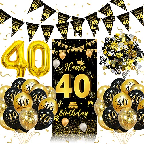 Balões de 40 anos homem mulher, decoração 40 aniversários, ouro preto com balões de aniversário, 40 anos, decoração de aniversário feliz, festa de 40 anos decorações para 40 aniversários homem