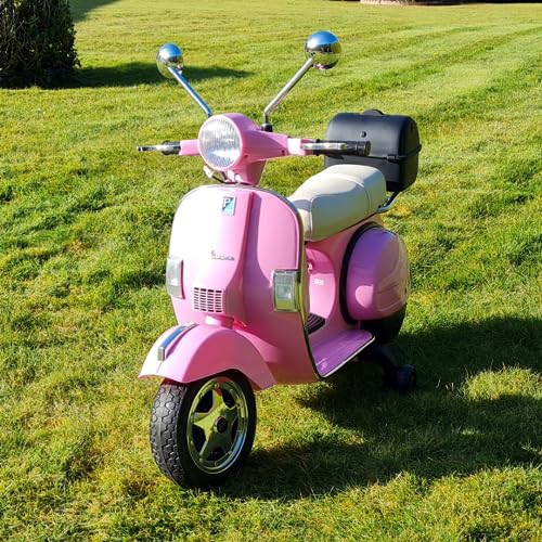Moto elétrica para crianças Vespa clássica de 12 V – Licença oficial Piaggio – Bateria recarregável, rodas, luzes e som, Scooter infantil para 3 a 6 anos (Rose)