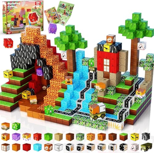 Blocos magnéticos construção crianças, 100 peças construções magnéticas, cria um mundo de dinossauros, brinquedos criativos Montessori presente de Páscoa para meninos e meninas de 3 4 5 6 7 8 9 anos