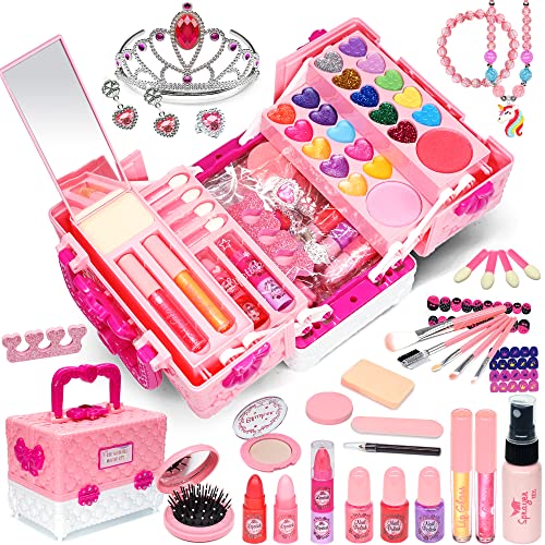 Conjunto de maquilhagem infantil para meninas na mala, para Halloween, Natal, aniversário, presente para meninas de 4 a 12 anos, cor rosa