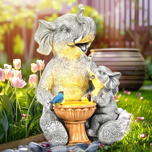 GIGALUMI Estátuas solares de jardim, decoração de jardim de elefante, decoração de pátio, decoração solar ao ar livre para exteriores, presentes de jardinagem de elefante para mulheres