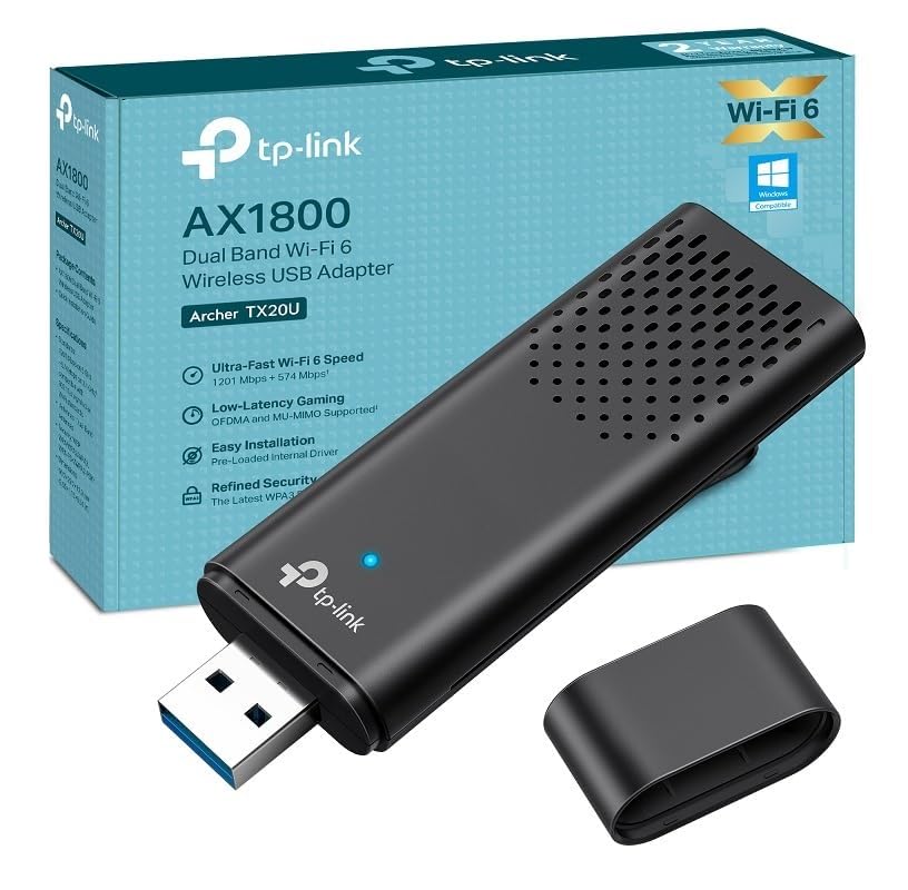 TP-Link Archer TX20U | WiFi6 USB Adapter| AX1800 de banda dupla| 1201 Mbps (5 GHz) e 574 Mbps (2,4 GHz)| OFDMA e MU-MIMO| USB3.0 | WPA3 | Compatível com Windows 1111111. 1-10