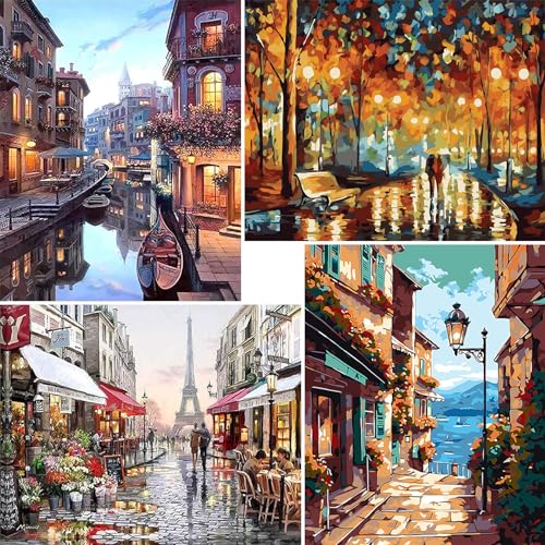 TARATH 4 peças pintura por números para adultos, pintura a óleo para iniciantes, pintura por números crianças a óleo de tela, pintura por números para decoração de casa, sem moldura (40 * 50 cm)