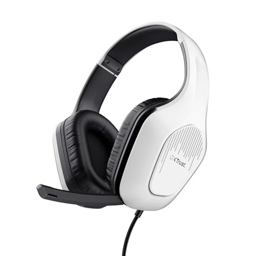 Trust Gaming GXT 418W Rayne Capacetes de jogos leves para PC Xbox PS4 PS5 Switch Mobile, drivers de 50 mm, conexão de 3,5 mm, microfone dobrável, auriculares com cabo 2 m Over-Ear, branco