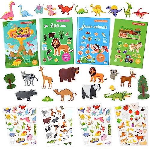 Vicloon Livros de autocolantes reutilizáveis para crianças, 4 peças brinquedo educativo para meninas com mais de 3 anos, presente de aniversário para crianças, brinquedos educativos com autocolantes