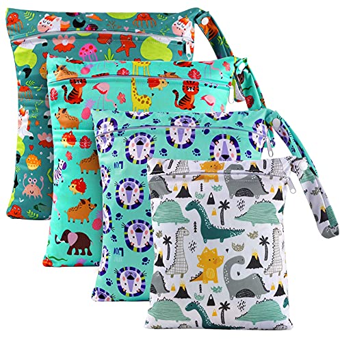 LEADSTAR Wetbag Fraldas de tecido, saco de fraldas para viagens, 4 sacos para fraldas, saco húmido, organizador, saco reutilizável, resistente à água com fecho, para bebés e crianças pequenas, verde