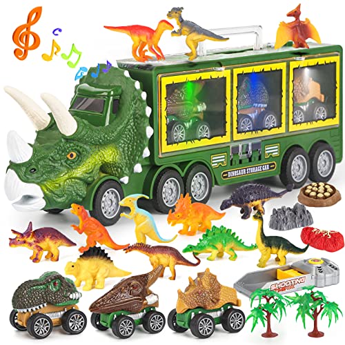 DINORUN Camião transportador de dinossauros brinquedos brinquedos carros com luz e som para meninos e meninas