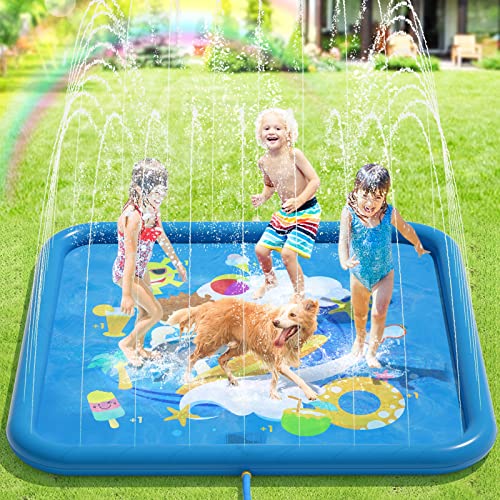 Peradix Splash Pad Tapete de água para revestimento de PVC, almofada aspersor para salpicar, jogos de atividades ao ar livre para crianças (azul)