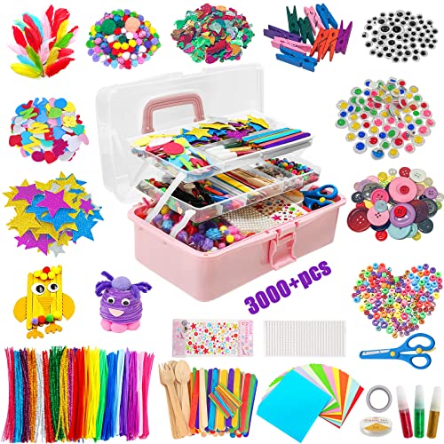 Withosent Kit artesanato crianças 3000 PCS, DIY Kit criativo artesanato material, com limpador de cachimbo, pompoms, Wiggle Eye, contas, lantejoulas, jogo criativo presente craft meninos meninas
