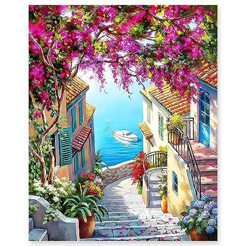 gelrovaled Pintar por NSJFS Adultos, DIY pintura por números, kit de pintura a óleo de tela DIY com pincéis, pigmento acrílico 40 x 50 cm, flor town