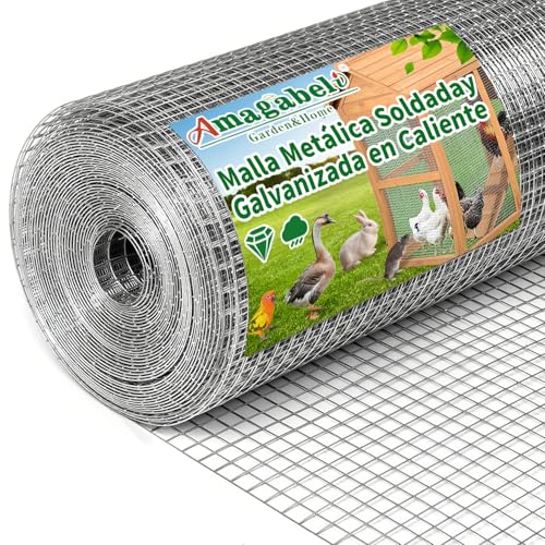 Amagabeli Malha metálica malha eletrosoldada galvanizada malha de arame 12,7 x 12,7/100 cm, rolo 25 metros metalizado tamanho de malha espessura do fio Rolo de rede metálica