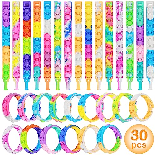 Coicok 30 peças Pop it Fidget Toy, pulseira de silicone de descompressão para crianças e adultos, brinquedos presentes para festa de aniversário classe, presentes de aniversário para crianças,