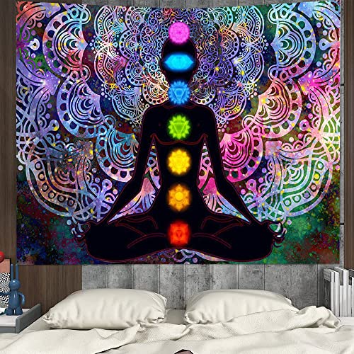 Bssowe Tapeçaria pendurar parede, tapeçaria de parede ioga, tapeçaria de mandala colorida, tapeçaria de parede ioga mandala, com kit de instalação, para quarto, sala de estar, quarto, decoração de