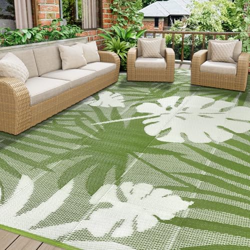 Homcomodar Tapete reversível para exteriores, 270 x 365 cm, resistente a raios UV, tapete de palha de plástico, impermeável tapete para varanda praia churrasco terraço, verde claro