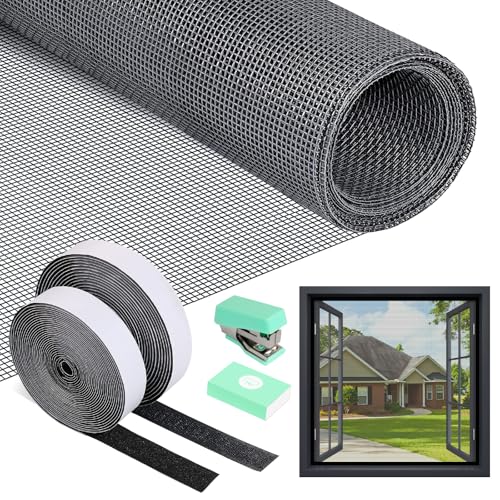 PITMT Rede mosquiteira para janelas, 120 x 250 cm, tecido mosquiteira com janela ajustável sem perfurações, rede mosquiteira com fita adesiva, rolo mosquiteira de fibra de vidro com insetos de