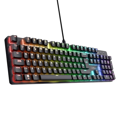 Trust GXT 871 Zora Teclado mecânico espanhol QWERTY com iluminação RGB, interruptores lineares humanos, N-Key Rollover anti-fantasmas, teclado Gaming programável com cabo USB para PC portátil