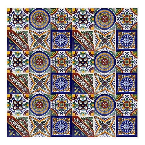 Cerames Telhas de mosaico Talavera Ramon - 30 azulejos decorativos de cerâmica mexicana para casa de banho, chuveiro, escadas, parede traseira da cozinha | azulejos de mexicanos 10,5 x 10,5 cm