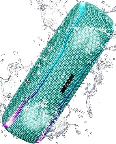 AY Altifalante Bluetooth potente, IPX7 impermeável altifalante Bluetooth 5.3 portátil com luz LED colorida e graves ricos, combinação dupla, microfone, automonomia de 24H para viagens, exteriores, casa, festa