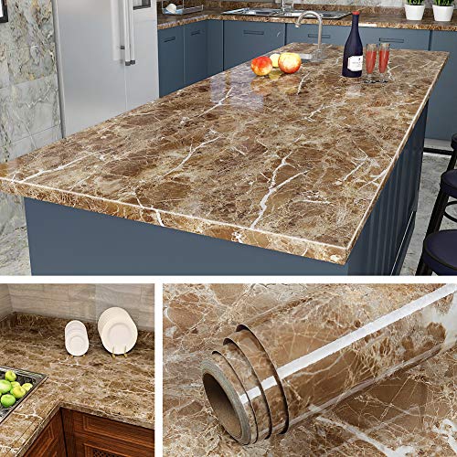 Livelynine 500 cm x 60 cm Largura autocolante de vinil para bancada de cozinha mármore vinil para mesas vidro de sala decorativos vinil mármore autocolante móveis placas de secretária bancadas