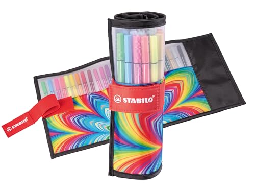 Marcador de ponta premium STABILO Pen 68, estojo ARTY rollerset com 25 cores (5 neon)