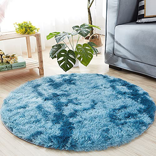 MARATIP Tapetes de sala redonda cabelo comprido tapete de quarto quarto lavável tapete de cabelo comprido para sala de estar ou quarto, tapete esponjoso, tapete de cama (azul elétrico, Ø 150 cm
