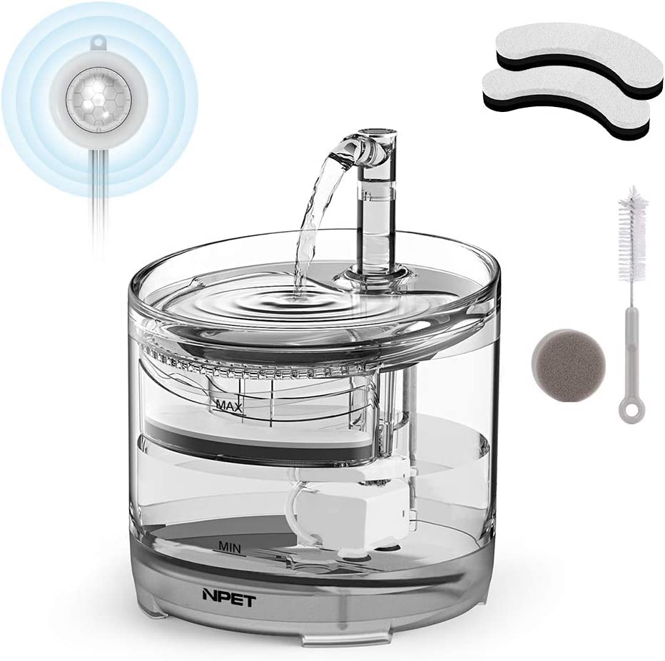 NPET Fonte para gatos com sensor, bebedor automático ultra silencioso 1,5 l, sensor de movimento, água com filtro de carbono ativado WF050TP