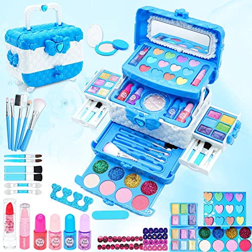 Frozen Brinquedos de maquilhagem para meninas - 57 peças conjunto de maquilhagem para meninos e meninas mala maquilhagem não tóxica, kit maquilhagem menina cosmética, aniversário presente para meninos