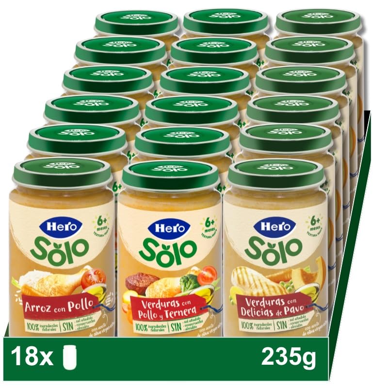 Hero Baby Caixa mista de bolos de carne - 6 carrinhos de arroz com frango e 6 frascos de legumes com frango e vitela e 6 bolos de legumes com delícias de peru, embalagem de 18 x 235 g