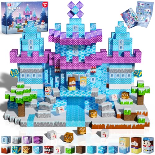 GraceDuck Blocos magnéticos de construção para crianças - 150 blocos magnéticos construem castelo congelado - brinquedos para crianças Montessori presentes de aniversário de Natal - brinquedos