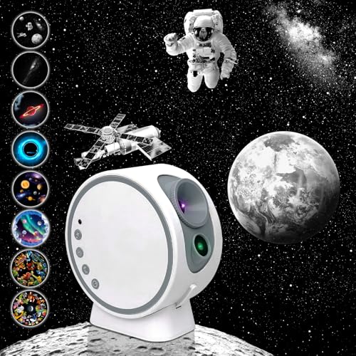 MERTTURM® Projetor estrelas meteorito, 8 discos de filme HD com lente ajustável, projetor de planetas com altifalante Bluetooth&12 ruído branco ideal para dormir, decoração de quarto, Natal