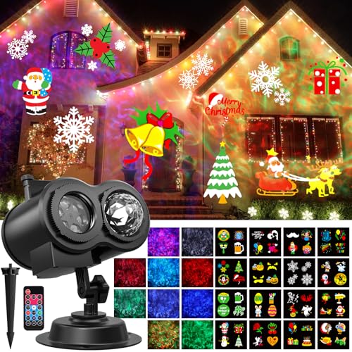 OUSFOT Projetor Halloween, 16 slides projetor exterior com controlo remoto função, ondas de água de 4 cores, para o Dia das Bruxas aniversário festa Cotillon de Ano Novo presente