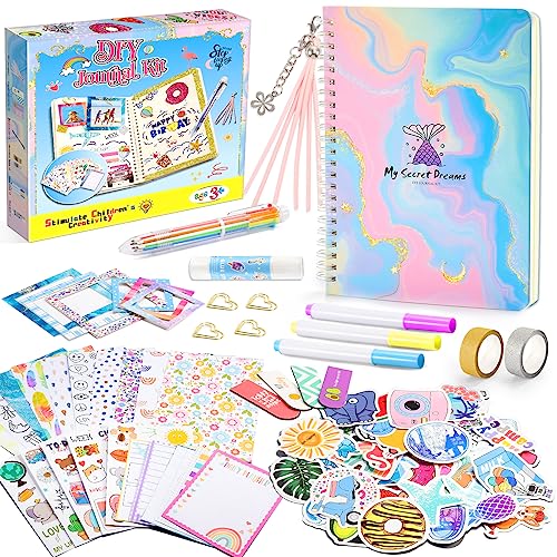 HappyKidsClub Jornal de Scrapbooking para menina, 6-12 anos, kit de scrapbooking com autocolantes, papel, marcadores e acessórios, resistente à descoloração, não dobrável
