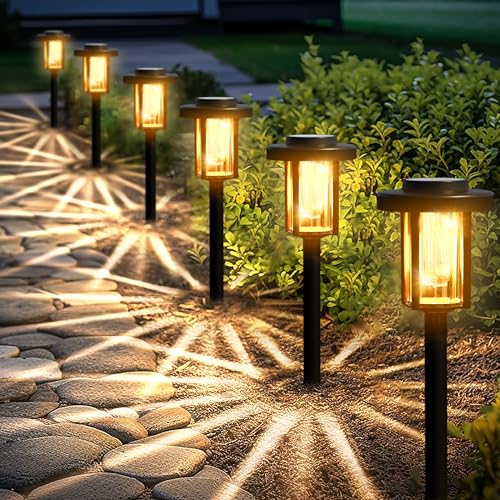 Solpex Luzes solares LED para jardim ao ar livre, embalagem de 6, impermeáveis com energia solar para pátio, paisagem, passarela - branco quente
