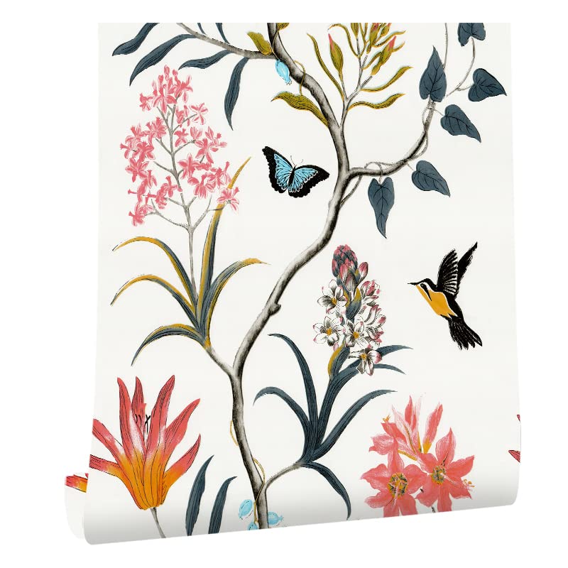 myforHD Papel de parede autocolante flores aves mural aguarela fotográficos papel de parede papel autocolante para móveis removível impermeável estilo retro vinil PVC autocolante