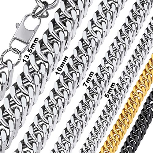 Bandmax Colares correntes quadradas elos cubanos aço inoxidável cor prateada ouro preto, 5/7/10/13,5 mm de espessura, 46 cm - 76 cm de comprimento (com caixa de presente)