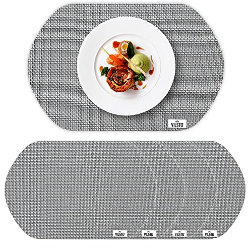 VILSTO Toalhas de mesa individuais, protetores de mesa individuais, tapetes para mesa, conjunto de mesa de jantar, protetor de mesa, toalha de mesa anti-manchas, 4 peças, cor cinzenta