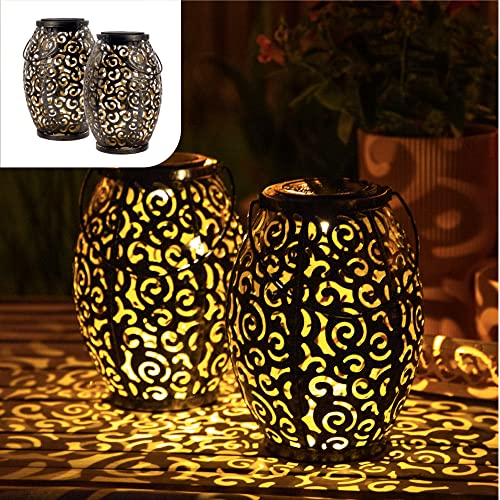 Gadgy - Conjunto de 2 lanternas solares LED para exteriores, impermeáveis, estilo marroquino, luzes decorativas para jardim, terraço e varanda, decoração de jardim exterior