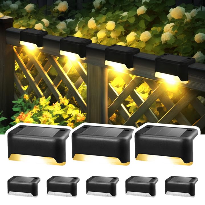 Solpex Luzes solares para terraço, pacote de 8 luzes solares para degraus ao ar livre, luzes solares impermeáveis para escadas ao ar livre, degrau, cerca, pátio, (preto, branco quente)