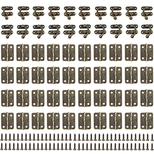 20 peças fechos antigos, 40 peças dobradiças antigas, dobradiças retro, com parafusos, para artesanato retro, como caixas de madeira retro, caixas de presente, caixas de vinho, caixas de ferramentas