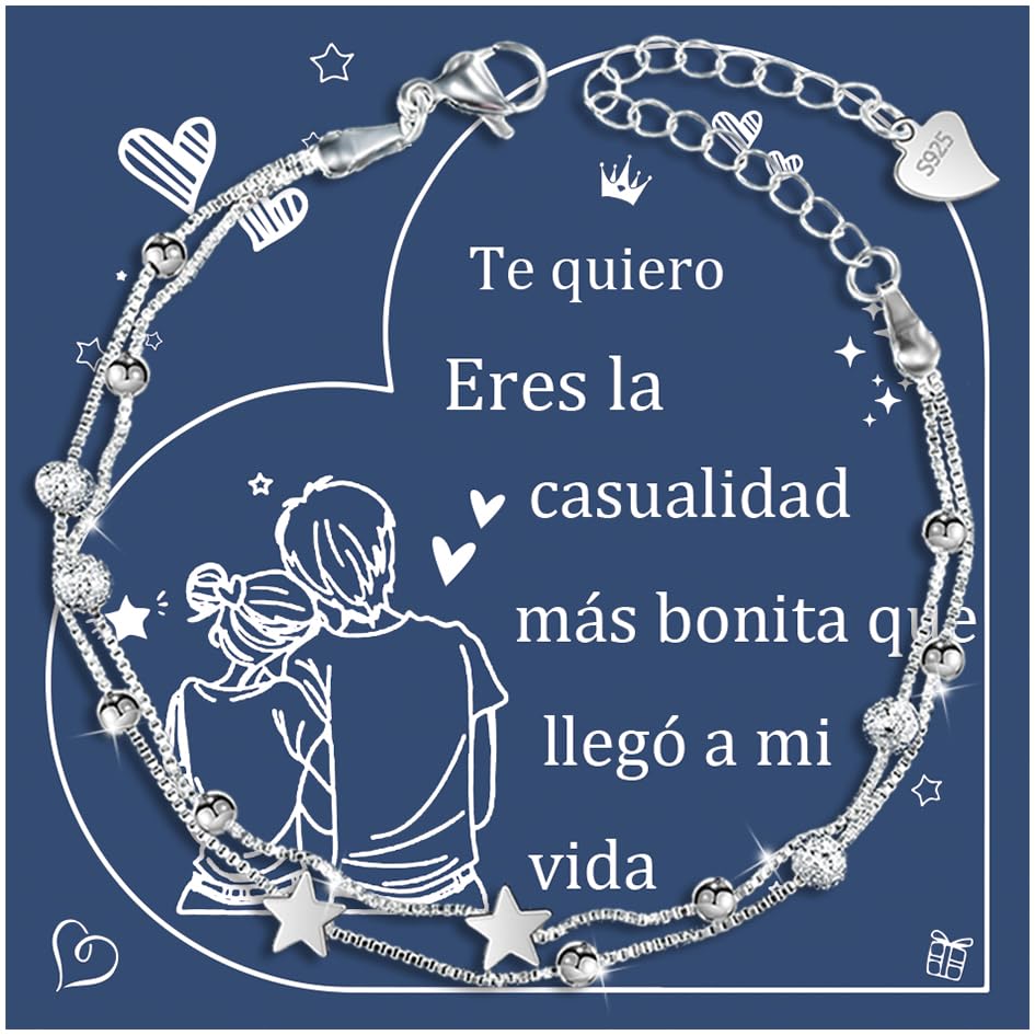 YELUWA Presentes originais para mulher, presente Dia da Mãe pulseira prata mulher presente aniversário amiga Natal presentes amiga amiga namorada aniversário pulseira mãe mãe e filha avó menina