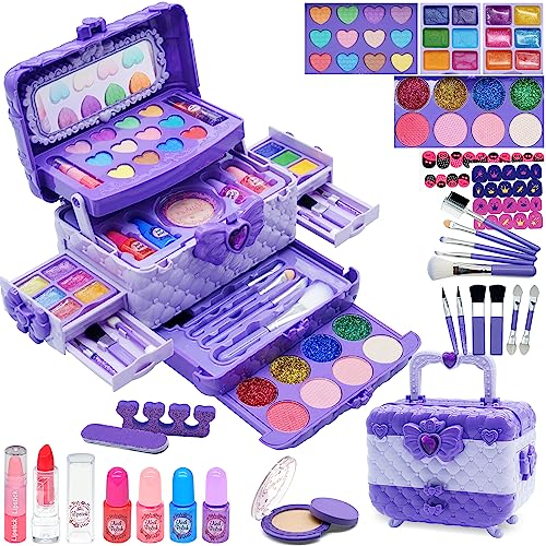 Maquilhagem para menina brinquedos estojo - conjunto de maquilhagem meninas, kit maquilhagem meninas, brinquedo lavável, presente de aniversário e Natal para 4 5 6 8 10-12