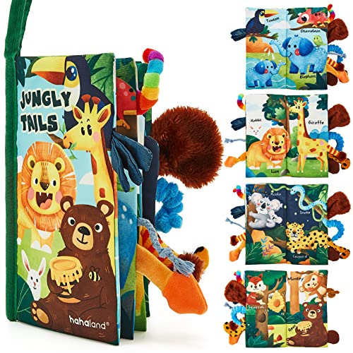 hahaland Livro bebé interativo brinquedos bebés 0 3 6 12 meses, livro de tecido macio para bebé recém-nascido, animais livro sensorial suave de atividades brinquedos aprendizagem e educativo para